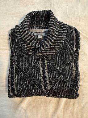 Method Men’s XL Shawl Collar Cotton Blend Knit Sweater Black Gray Pullover EUC